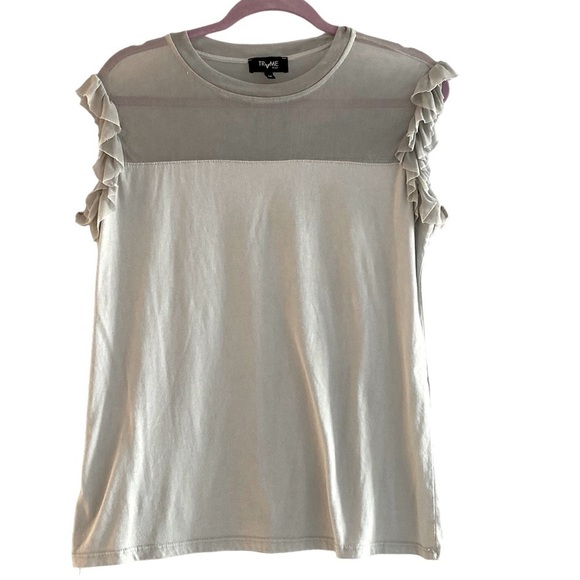 Trame light gray Womens Ruffle Sleeve T Shirt  Gorgeous ruffled sleeves. Large - Picture 1 of 10